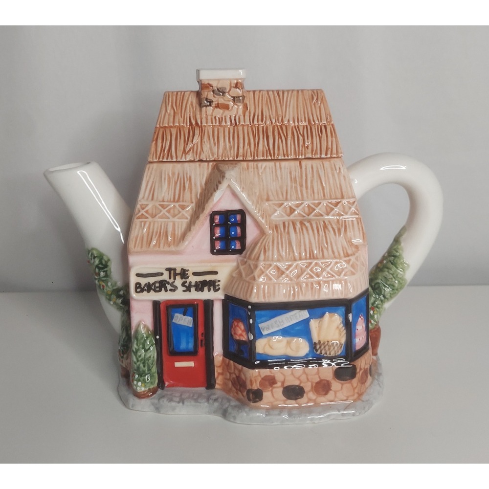 Vintage Annie Rowe OCI Omnibus The Bakers Shoppe Village Cottage Ceramic Teapot